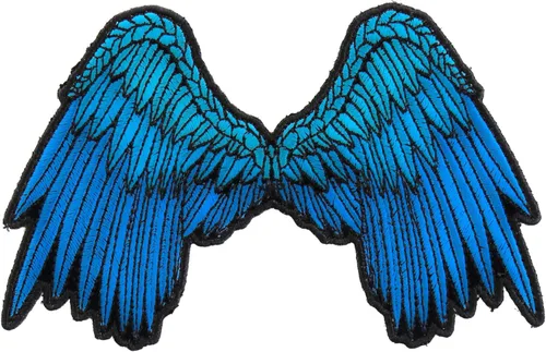 Parche azul con alas de ángel pequeñas y hermosas - 5 x 3 pulgadas. Parche bordado para planchar (P3200)