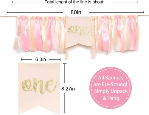 Miniatura 2 de WAOUH Cartel para silla de bebé niña, pancarta rosa para decoración de primer cumpleaños, accesorio para fotos de pastel, letrero de cumpleaños