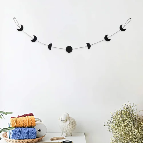 Miniatura 8 de Arte de pared de fase lunar – Fases lunares para colgar en la pared con cadenas de metal para dormitorio, oficina, guardería, ventana, adornos