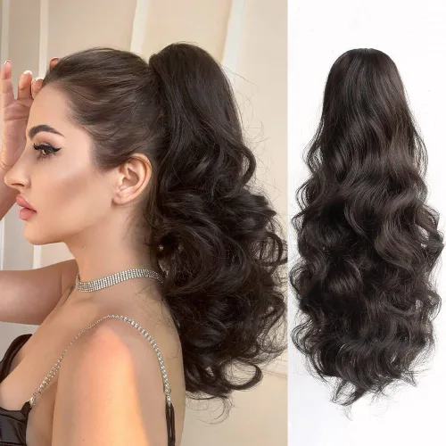 Miniatura 33 de Extensión de cola de caballo ondulada y rizada de 20 pulgadas de largo, peluca sintética de cola de caballo falsa con clip, extensiones de cabello