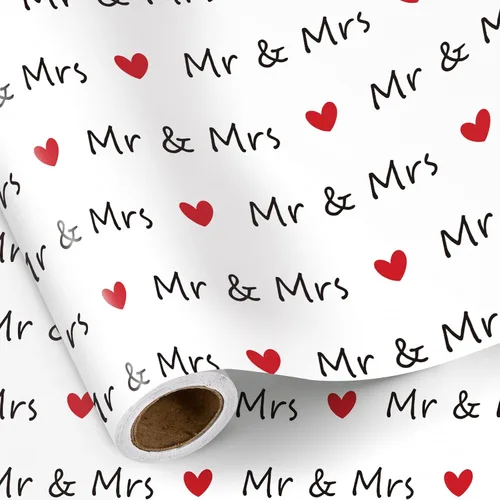 Miniatura 16 de RUSPEPA - Rollo de papel para envolver regalos de boda, mini rollo, diseño en blanco y negro de Sr. y Sra. con patrón de corazón y flecha, papel