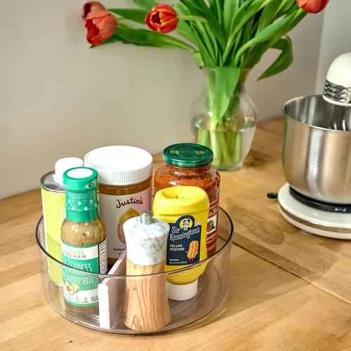 Miniatura 2 de Rosanna Pansino x iDesign - Tocadiscos divididos de plástico reciclado Lazy Susan con tapa, contenedor transparente/divisor de chispas de lavanda