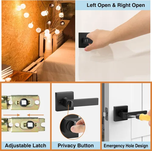 Miniatura 7 de AIKKIL - Juego de manijas de puerta interior de color negro mate, llaveles, (paquete de 6), cerradura de privacidad resistente para dormitorio
