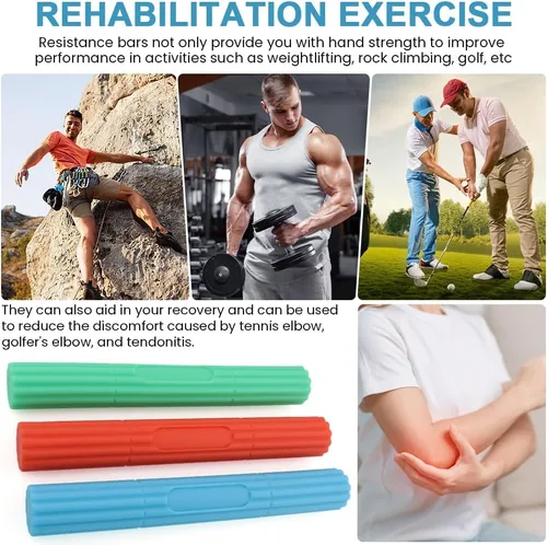 Miniatura 6 de Barra flexible para terapia de codo de tenis y golfistas, 3 niveles de resistencia, alivia la tendinitis, dolor de muñeca y antebrazo, mejora