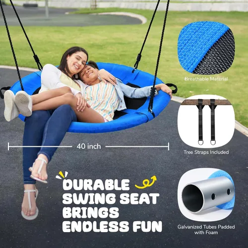 Miniatura 5 de Trekassy Columpio de árbol de platillo de 700 libras de 40 pulgadas para niños y adultos, textileno al aire libre con 2 correas para colgar