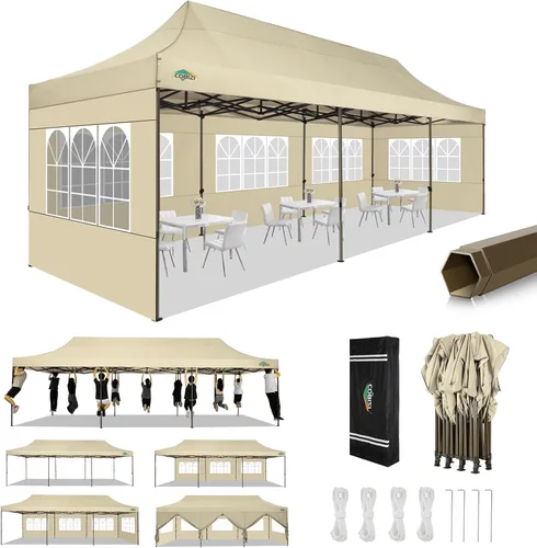 Miniatura 30 de COBIZI Tienda de campaña desplegable resistente de 10 x 10 con 4 paredes laterales extraíbles, toldo desplegable Ez con bolsa portátil, carpa