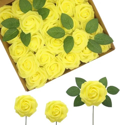 Miniatura 30 de Flores Artificiales Rosas Realistas, 50 piezas de rosas falsas con tallo de aspecto real para ramos de boda DIY, centros de mesa, despedida