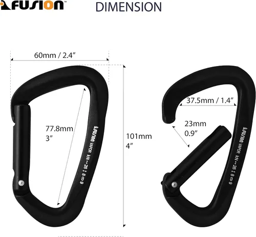 Miniatura 2 de FUSION Climb Vapor III Militar Tactical Matte Edition Aluminio Recta Puerta Llave Mosquetón D Modificado Negro, Mosquetón de caza (FP-8122-3ST-BLK)