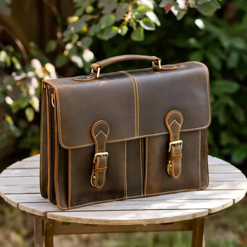 Miniatura 2 de Polare - Bolsa de mensajero de cuero de grano completo de 16 pulgadas para computadora portátil, bolsa de trabajo profesional para hombres