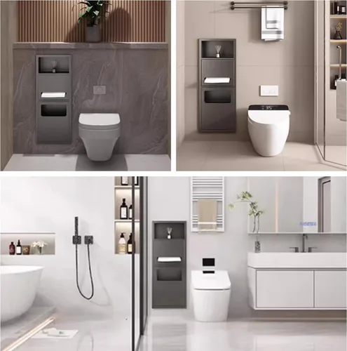 Miniatura 7 de Soporte de papel higiénico empotrado, nicho de acero inoxidable para ducha, soporte para rollo de papel higiénico en pared con almacenamiento, nicho
