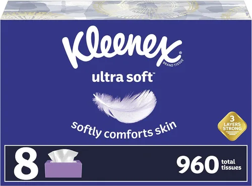 Miniatura 11 de Kleenex - Pañuelos faciales ultrasuaves, 8 cajas planas, 180 pañuelos por caja, 3 capas, el embalaje puede variar Blanco