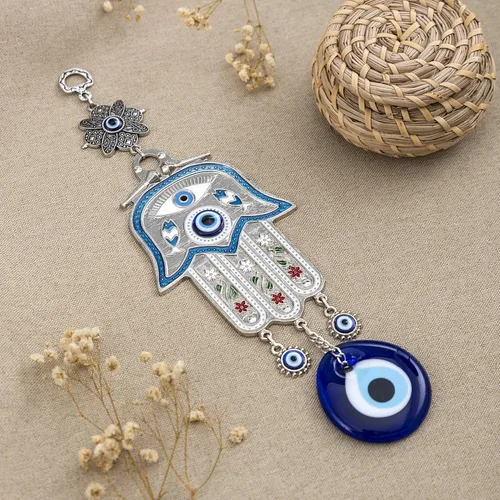 Miniatura 3 de Adorno colgante de pared de mano de madre Hamsa azul turco de Fátima contra el mal de ojo, amuleto de cuentas de nazar turco, regalo de amuleto