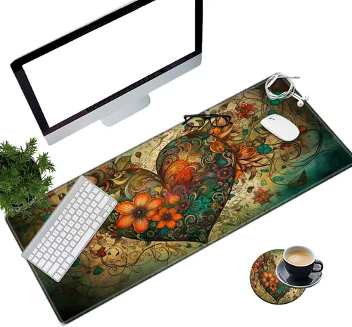 Miniatura 11 de Alfombrilla de mouse extendida grande para videojuegos, 31.5 x 11.8 pulgadas, alfombrilla antideslizante para mouse con bordes cosidos, portavasos