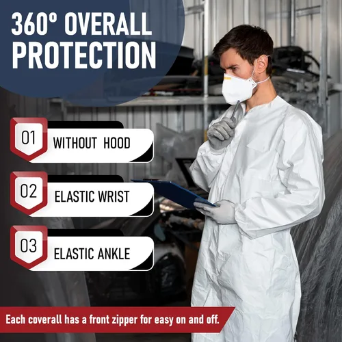 Miniatura 2 de Medical Nation Monos de Protección Desechables para Materiales Peligrosos Paquete de 25, 3X-Grande Monos Protectores Sin Capucha - Mono