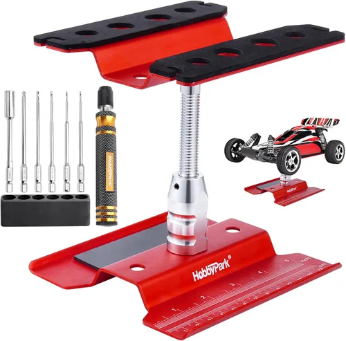 Hobbypark Estación de trabajo de reparación de soporte de trabajo de aluminio RC para coche, rotación de 360 grados, elevador o inferior, Rojo