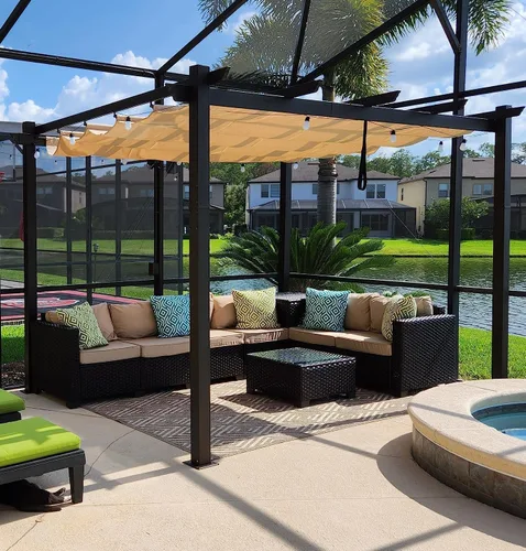 Miniatura 32 de PURPLE LEAF Pérgola Retráctil de 10' x 13' para Exteriores de Aluminio Blanco con Toldo de Sombra para Patio Refugio Moderno Marrón para Jardín