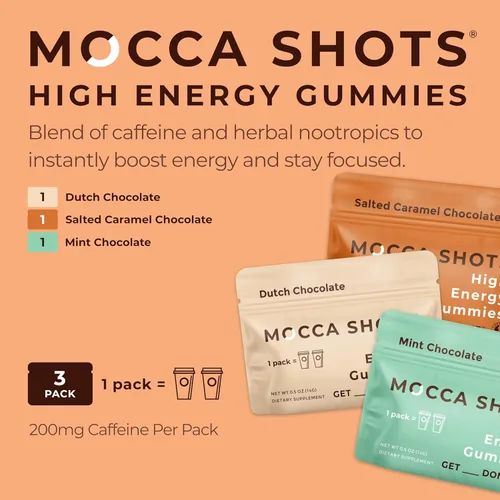 Miniatura 3 de Caffeine Energy Chew - Paquete de 3, 200 mg de cafeína por paquete. Aumento de cafeína, gomita energética de café, gomitas Mocca Shots de alta