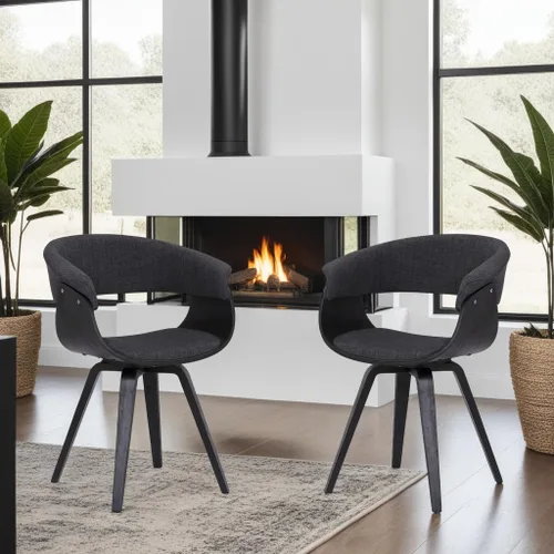 Miniatura 14 de Armen Living Silla de verano moderna de mediados de siglo en tela azul con acabado de madera de nogal - Juego de 2