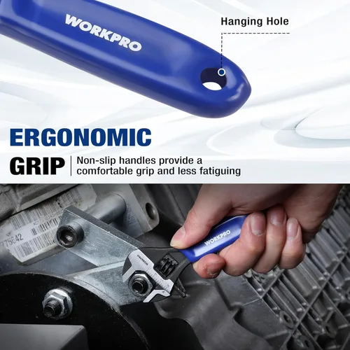 Miniatura 7 de WORKPRO Llave ajustable mini de 4 pulgadas, llave de mandíbula ancha de acero Cr-V con óxido negro para tuercas pequeñas, escalas métricas y SAE