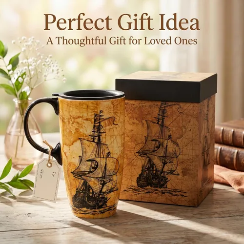 Miniatura 5 de Topadorn Taza de cerámica de 17 onzas con tapa y caja de regalo, diseño vintage de Hollywood, diseño de palomitas de maíz, taza de café con temática