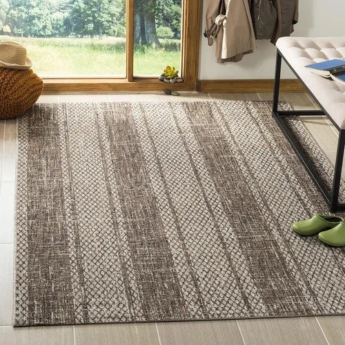 SAFAVIEH Alfombra lavable al aire libre Courtyard Collection - 2'7" x 5', beige claro y marrón claro, no desprende pelusa y fácil limpieza, ideal