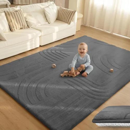 Huloo Sleep Tapete de juego ultra suave y esponjoso para bebé, tapete acolchado de 1.3 pulgadas de grosor para niños con piel de conejo sintética