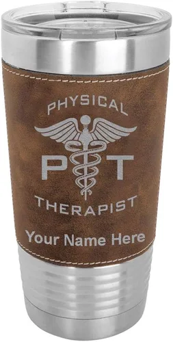 Miniatura 10 de LaserGram Taza aislada al vacío de 20 onzas, fisioterapeuta PT, grabado personalizado incluido (piel sintética, estilo béisbol)