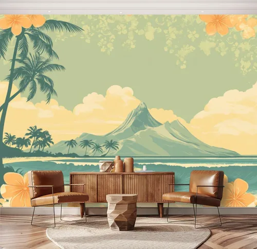 Miniatura 23 de Hawaii - Mural de pared retro exótico exótico tropical con olas de playa, paisaje, vintage, despegar y pegar, autoadhesivo, extraíble, adhesivo