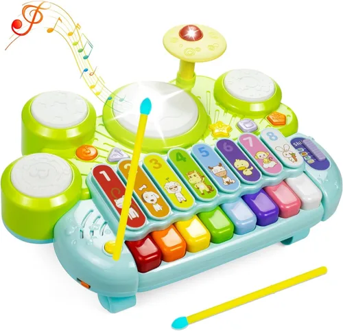 Marstone Juguetes para niños y niñas de 1 año: Juguetes musicales para bebés de 1 a 3 años, juego de batería de piano para bebés de 6 a 12 meses, 12