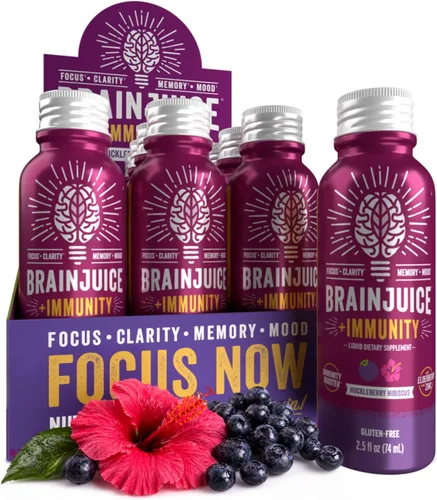 Miniatura 10 de BrainJuice Disparo de apoyo cerebral, suplemento sin gluten para energía y concentración, bebidas saludables con Alpha GPC, vitamina B, 2.5 onzas