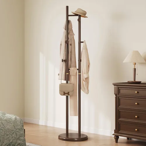 Miniatura 11 de Uniclinens Perchero de madera independiente – Perchero independiente resistente, perchero de madera con 6 ganchos, aspecto creativo de rama de árbol
