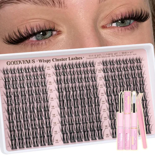 Manga - Kit de extensiones de pestañas naturales en racimo, 180 unidades, pestañas rizadas en C, de 0.394 a 0.630 pulgadas, juego de extensiones de