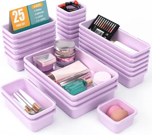 Miniatura 12 de Juego de 6 organizadores de cajones, organizador divisor de cajones de maquillaje de 3 tamaños con almohadillas antideslizantes, contenedores