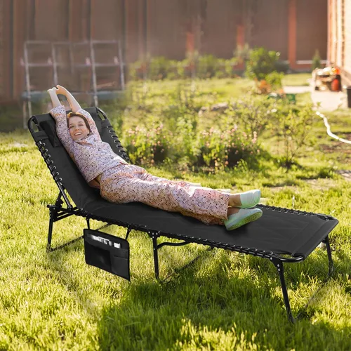 Miniatura 2 de VILLEY Hamaca reclinable extra grande acolchada con cojín, cuna de camping plegable, sillas de salón reclinables para patio, cama plegable