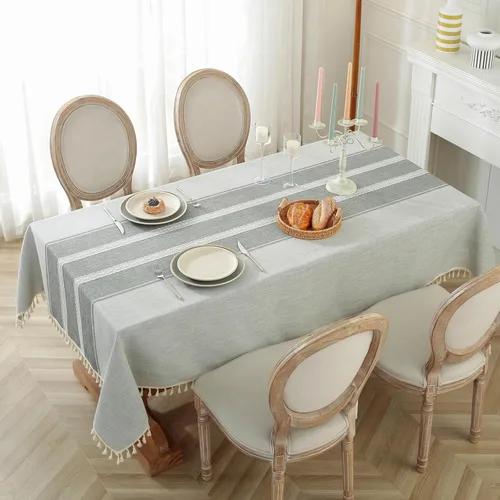 Miniatura 9 de Laolitou - Mantel de lino de algodón impermeable para mesa de comedor, estilo granja, mantel cuadrado para cocina, mesa de café, sin arrugas, beige