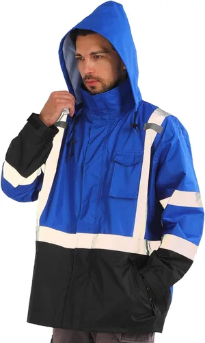 Miniatura 13 de sesafety Chaqueta de Lluvia de Alta Visibilidad, Trajes de Lluvia para Hombres Impermeables con Fondo Negro, Abrigos de Lluvia para Hombres