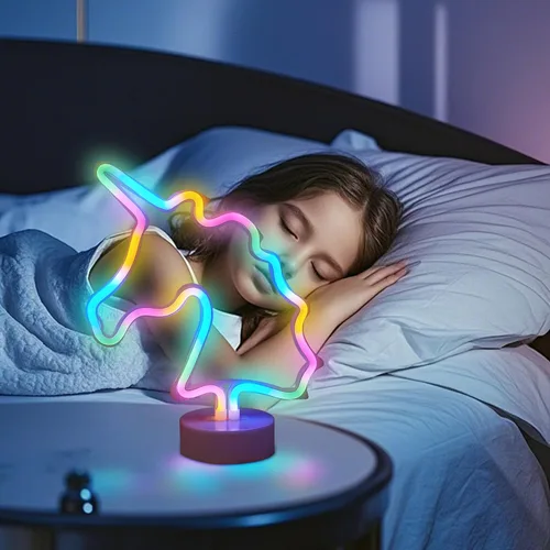 Miniatura 4 de Cartel de neón LED para interior, luz nocturna con base de soporte, funciona con batería/USB, luz decorativa de neón Unicornio
