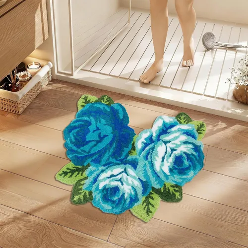 Miniatura 5 de USTIDE Alfombra de baño en forma de U, antideslizante, gruesa, peluda, azul, rosa, absorbente, alfombra de baño, decoración de granja, alfombra