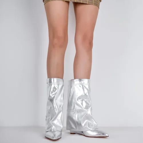 Miniatura 7 de Botas de tacón de cuña para mujer, con puntera puntiaguda, vaquero, botas cortas hasta el tobillo
