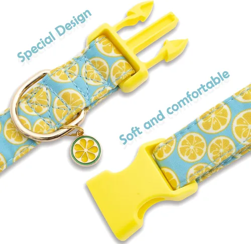 Miniatura 5 de Faygarsle Collar Lindo de Perro para Perras y Perros Machos, Collar Suave y Elegante para Mascotas con Diseño de Limón, Collar de Perro Amarillo