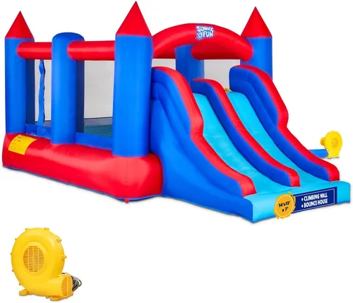 Sunny & Fun Castillo hinchable inflable con doble tobogán – Resistente para la diversión al aire libre – Pared de escalada, toboganes, casa de