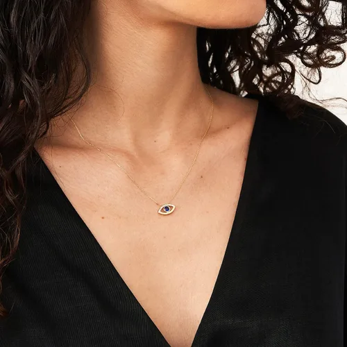 Miniatura 2 de Gelin Collar de oro macizo de 14 quilates con zafiro de diamante para mujer, Oro, Diamante