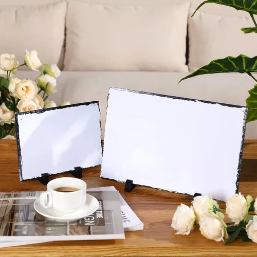 Miniatura 7 de 4 piezas de sublimación de pizarra en blanco rectangular personalizada, marco de fotos de pizarra de piedra mate de transferencia de calor