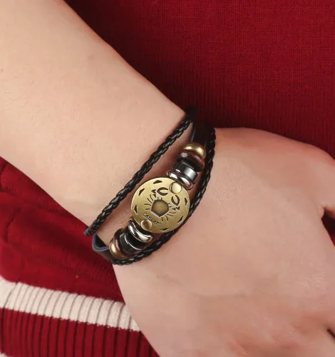 Miniatura 53 de Hamoery Pulsera de cuero de aleación punk para Constellation trenzada pulsera pulsera brazalete