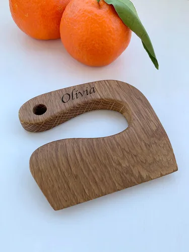 Miniatura 3 de Cuchillo seguro de madera personalizado para niños, cuchillo Montessori para niños, cortador de verduras y frutas