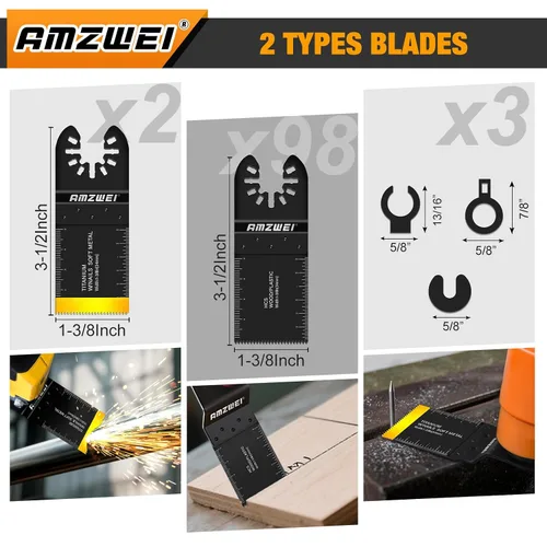 Miniatura 2 de AMZWEI 100 Piezas Cuchillas para Herramientas Oscilantes, Cuchillas de Sierra Oscilante Universales Profesionales para Corte de Madera y Metal