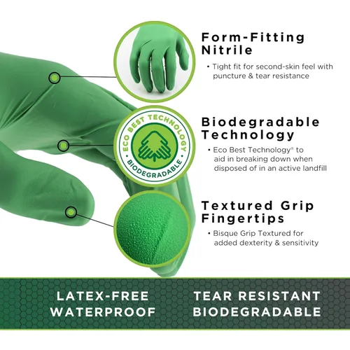 Miniatura 4 de SHOWA 6110PF Guantes de Seguridad Desechables de Nitrilo Sostenibles EBT de Un Solo Uso, Sin Látex, Sin Polvo, 4 Mil, 9.5" de Longitud, Extra