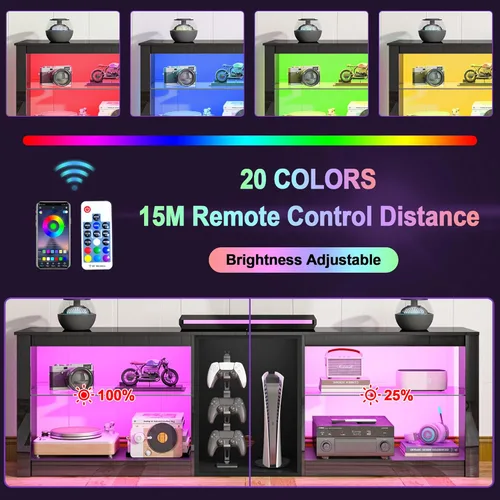 Miniatura 4 de Clikuutory Moderno soporte de TV de 63 pulgadas con luces LED para televisores de 50, 55, 60, 65, 70, 75 pulgadas, centro de entretenimiento de alto