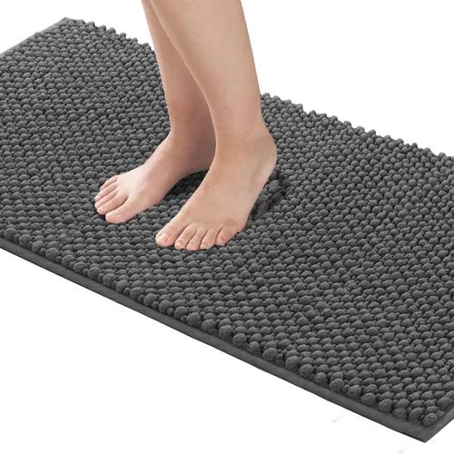 Miniatura 7 de Turquoize Alfombra de baño de felpilla lanuda de 47 x 20 pulgadas, paquete de 17 x 24 pulgadas, tapete de baño de felpilla antideslizante, color gris