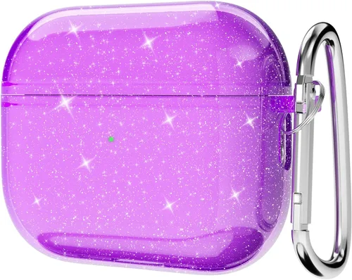 Miniatura 31 de Svanove Funda para Airpods Transparente con Purpurina, Funda Brillante y Bonita para Airpods de 1ª y 2ª Generación con Llavero, Carcasa Rígida